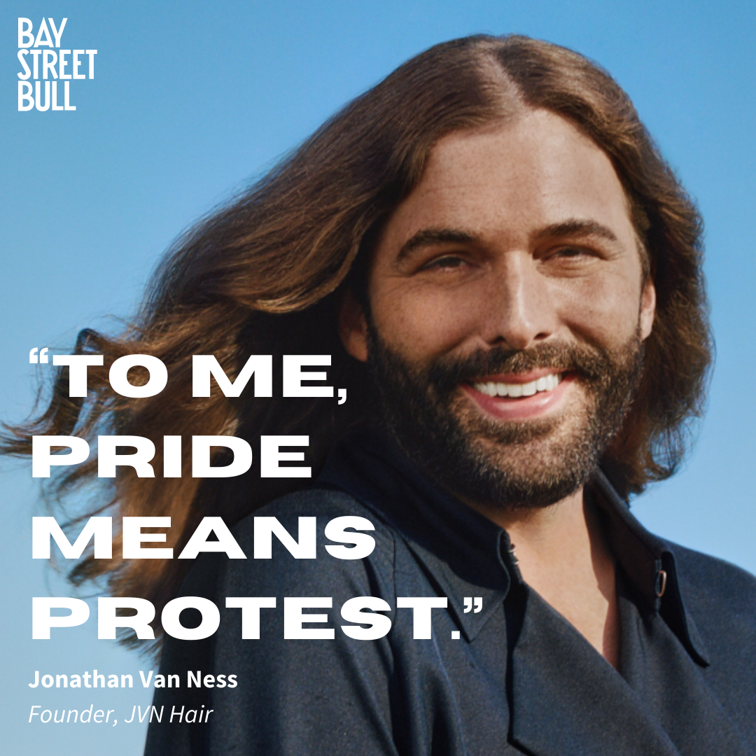 Jonathan Van Ness smiling with hair in wind and quote