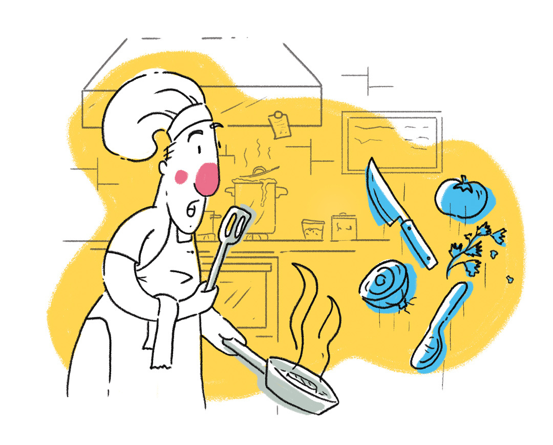 Illustration of chef in ghost kitchen