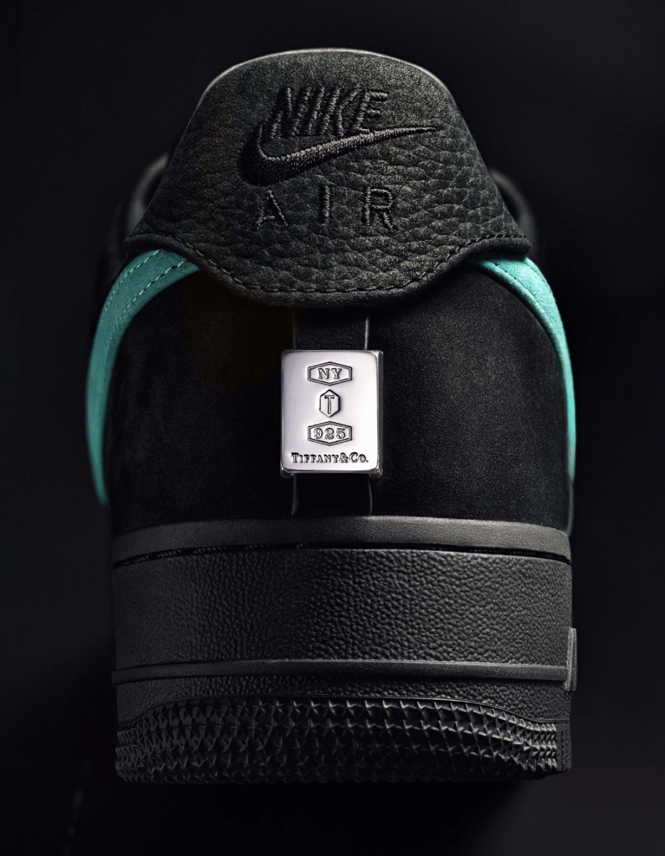 Back of black Nike sneaker with Tiffany branding