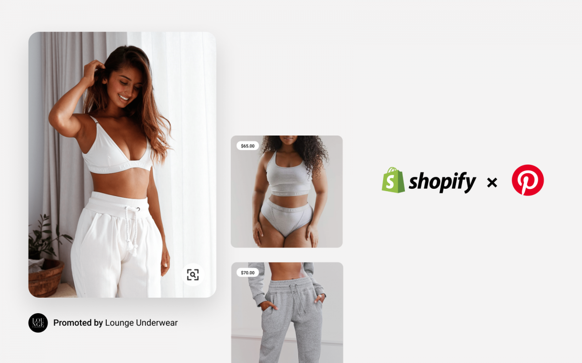 A display of Pinterest posts showing loungewear items to represent the platform's partnership with Shopify