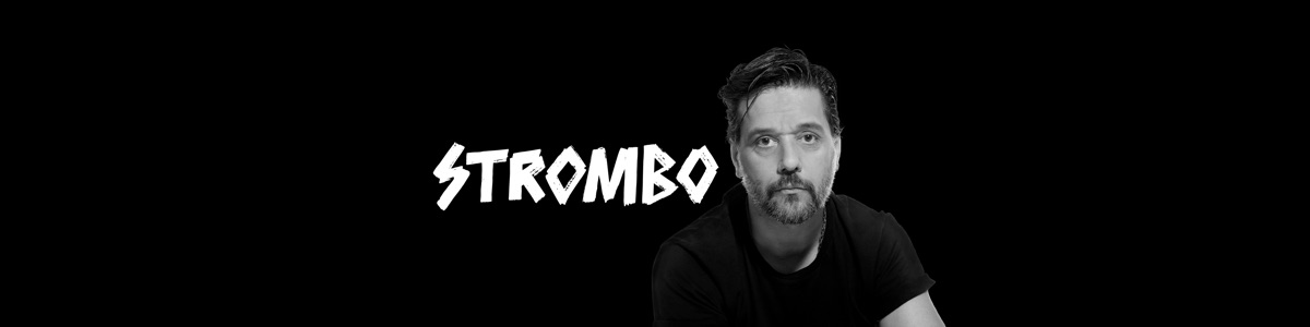 George Stroumboulopoulos on black background with STROMBO lettering