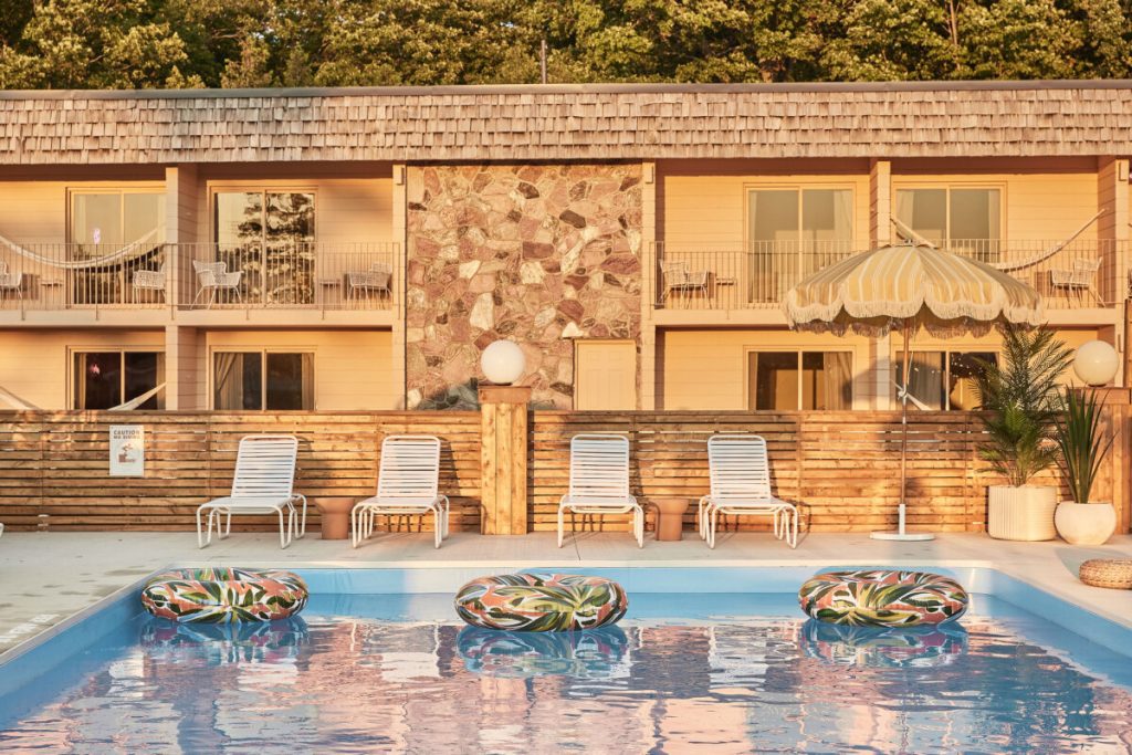 Motel pool with floaties