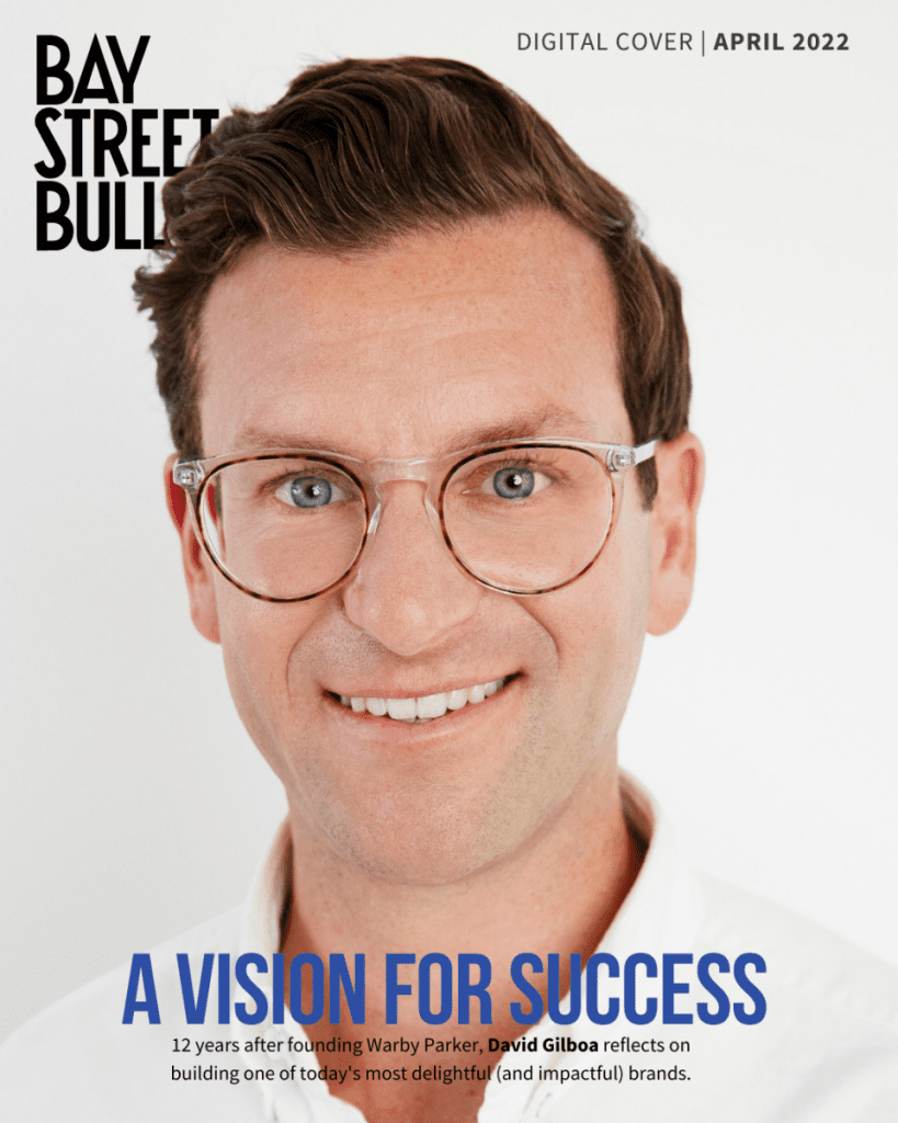 David Gilboa on digital cover for Bay Street Bull wearing glasses and smiling against white background