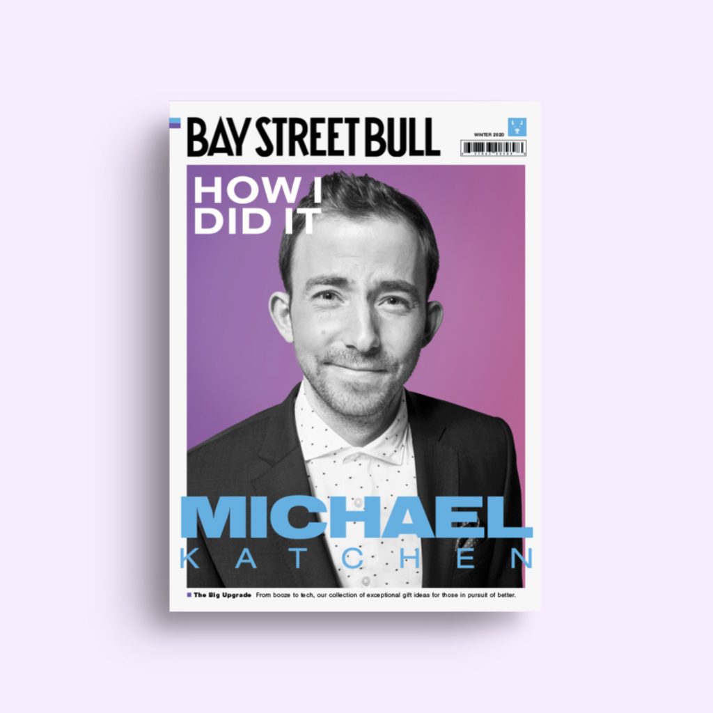 Wealthsimple CEO Michael Katchen on cover of Bay Street Bull against purple background