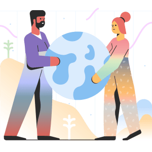 A graphic of two people holding the earth to represent earth day and sustainable canadian brands
