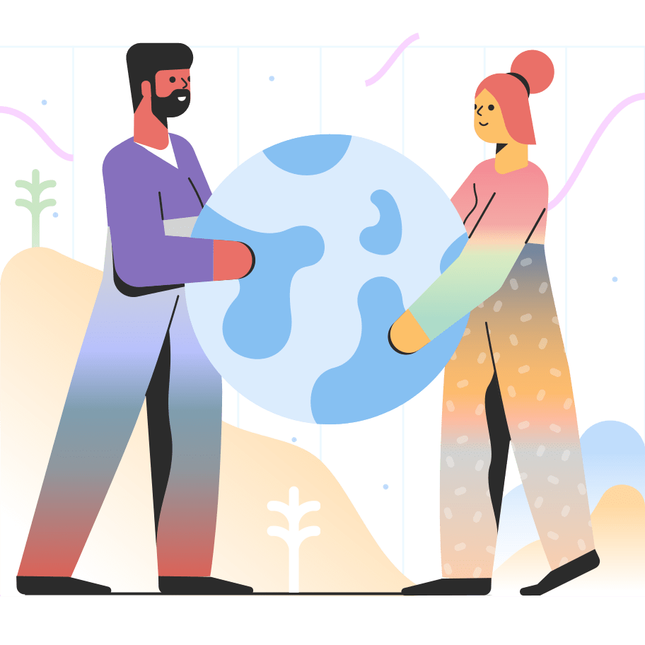 A graphic of two people holding the earth to represent earth day and sustainable canadian brands