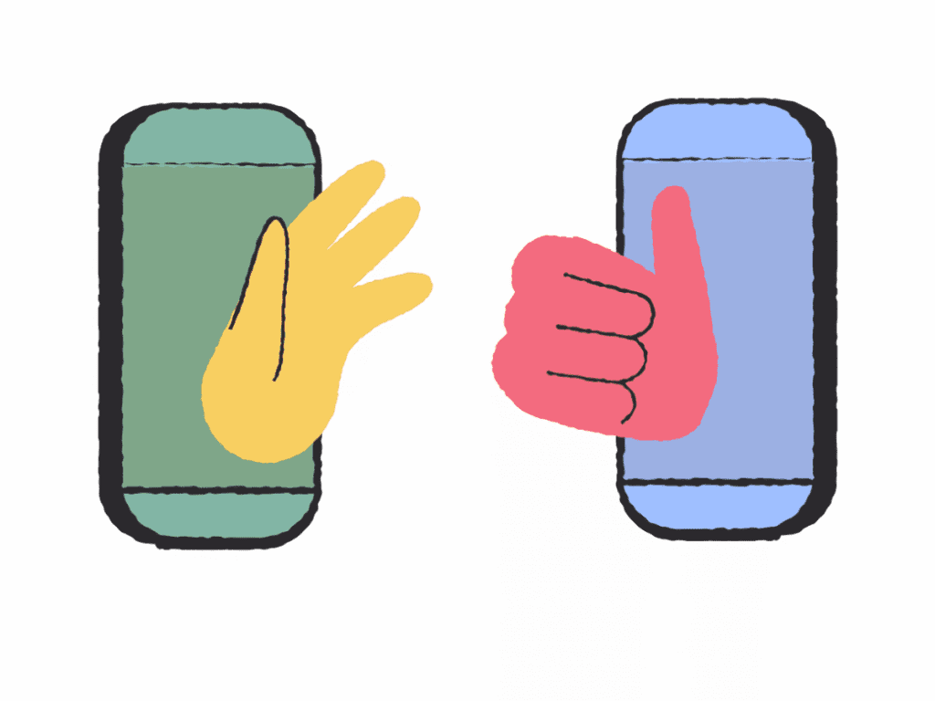 two phones with hands waving