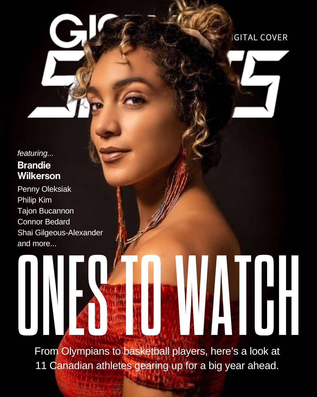 Magazine cover featuring Brandie Wilkerson. Her hair is done up in a loose bun and she is facing the camera from the side in a portrait shot, wearing a off-the-shoulder red dress. There is copy written overtop.